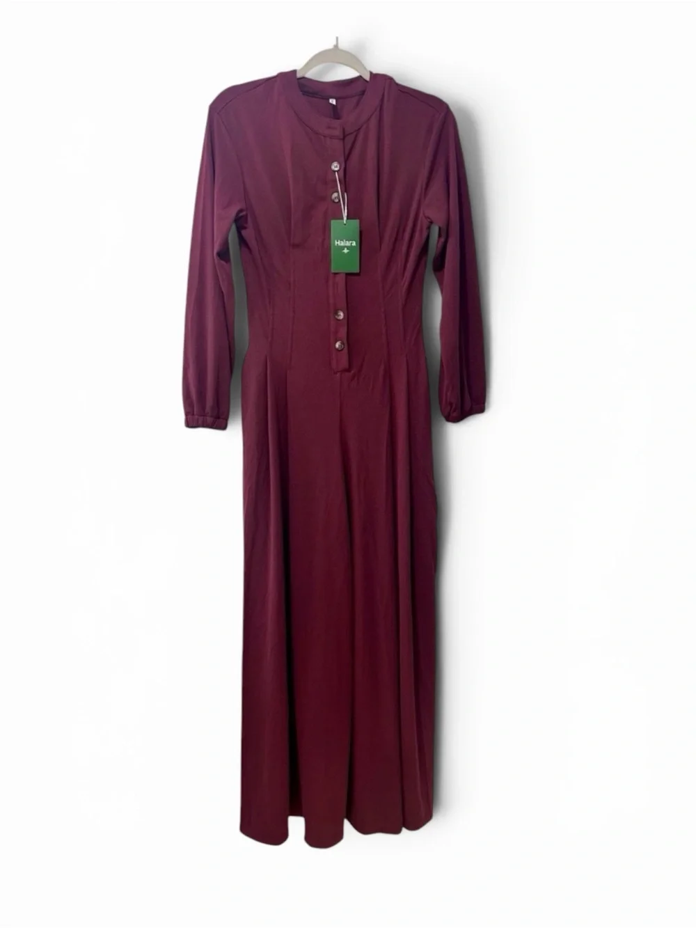 HALARA Burgundy Long-Sleeve Wide-Leg Jumpsuit - Picture 2 of 4